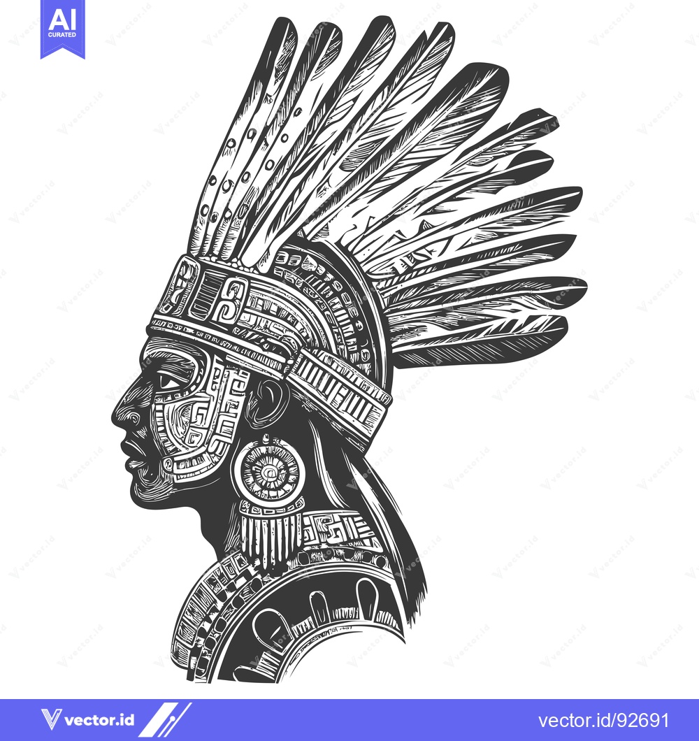 Premium Vector dari Profile of an Indigenous Person with Feathers and Intricate Headwear