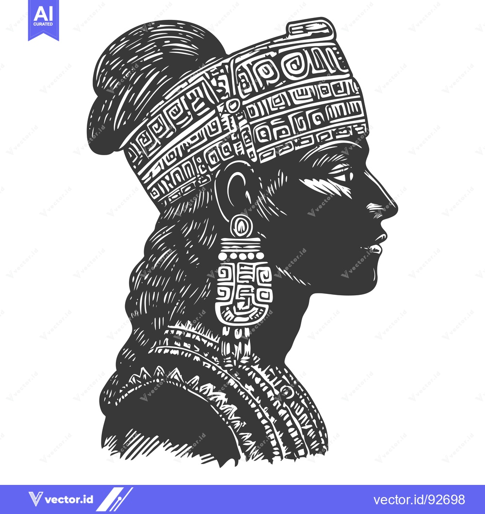 Premium Vector of Profile of a Woman Wearing an Ornate Headpiece and Earring