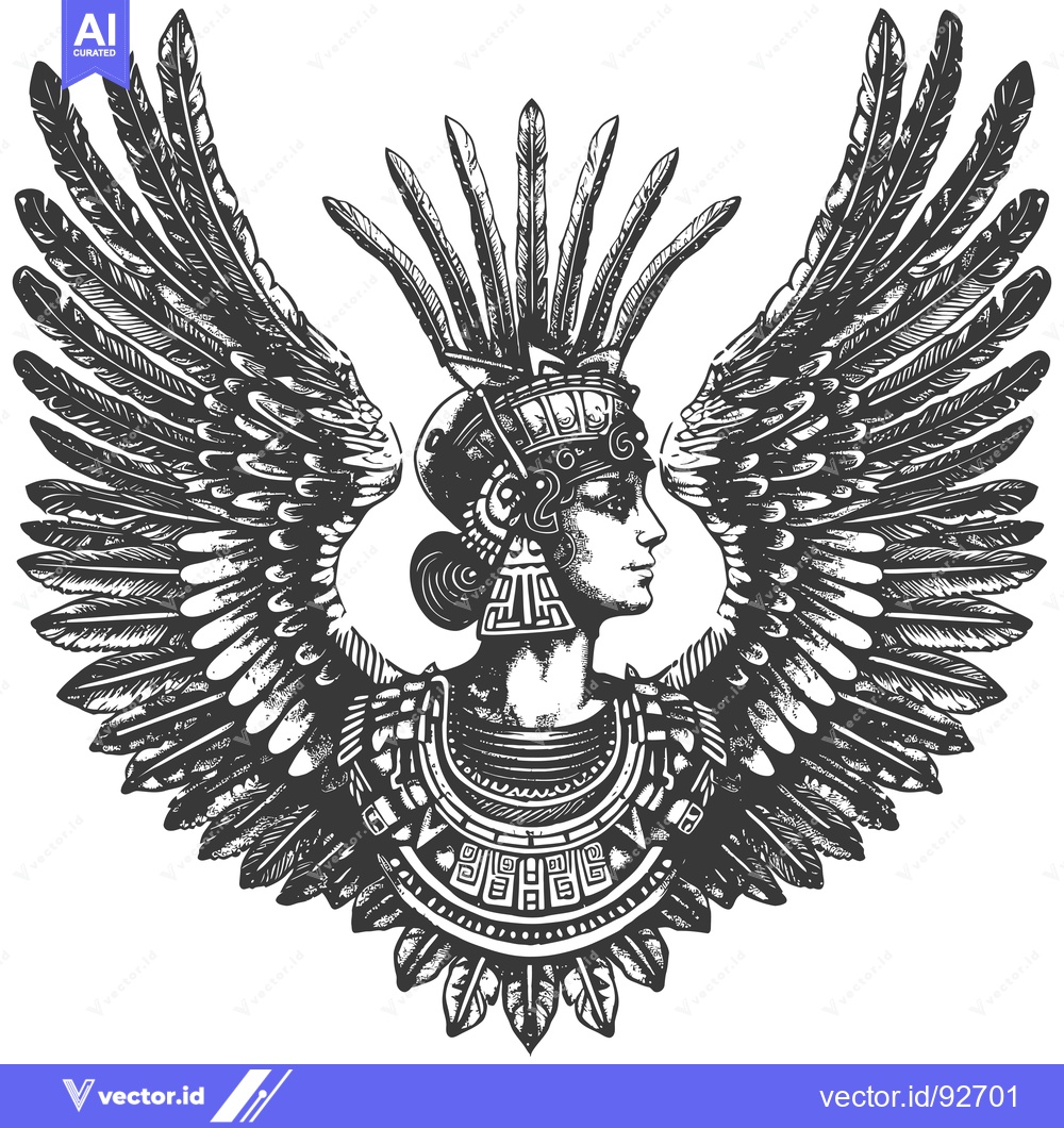 Premium Vector of Profile of a Woman with Feathered Wings and Ornate Headdress