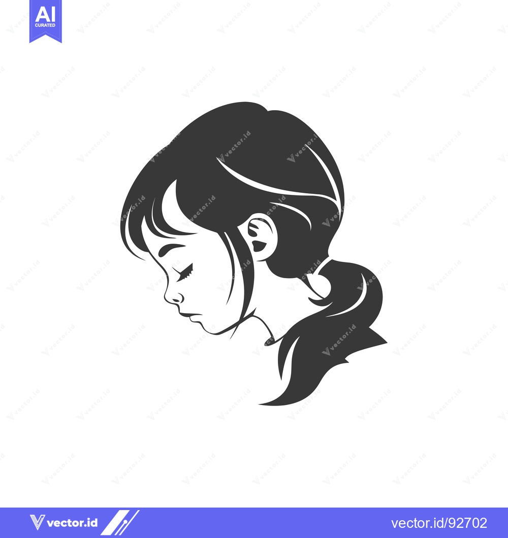 Premium Vector dari Profile of a Young Girl with Dark Hair and a Ponytail
