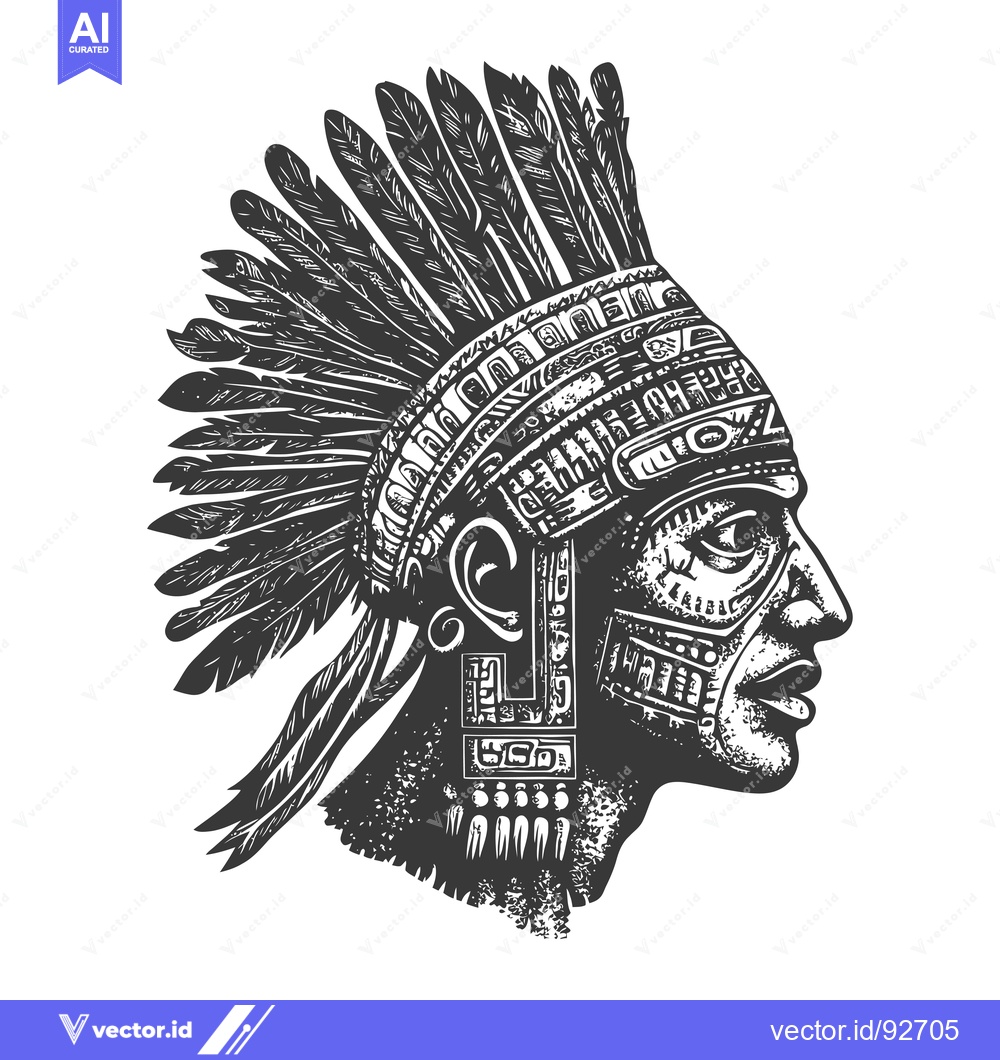 Premium Vector of Profile of Indigenous Person with Elaborate Headwear and Facial Design