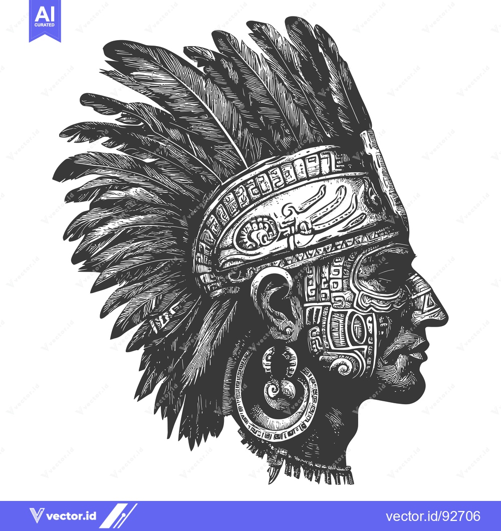Premium Vector of Profile of Indigenous Person with Ornate Headdress and Facial Design