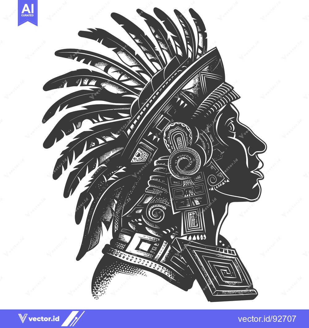 Premium Vector of Profile of Indigenous Person with Ornate Headdress and Feathers