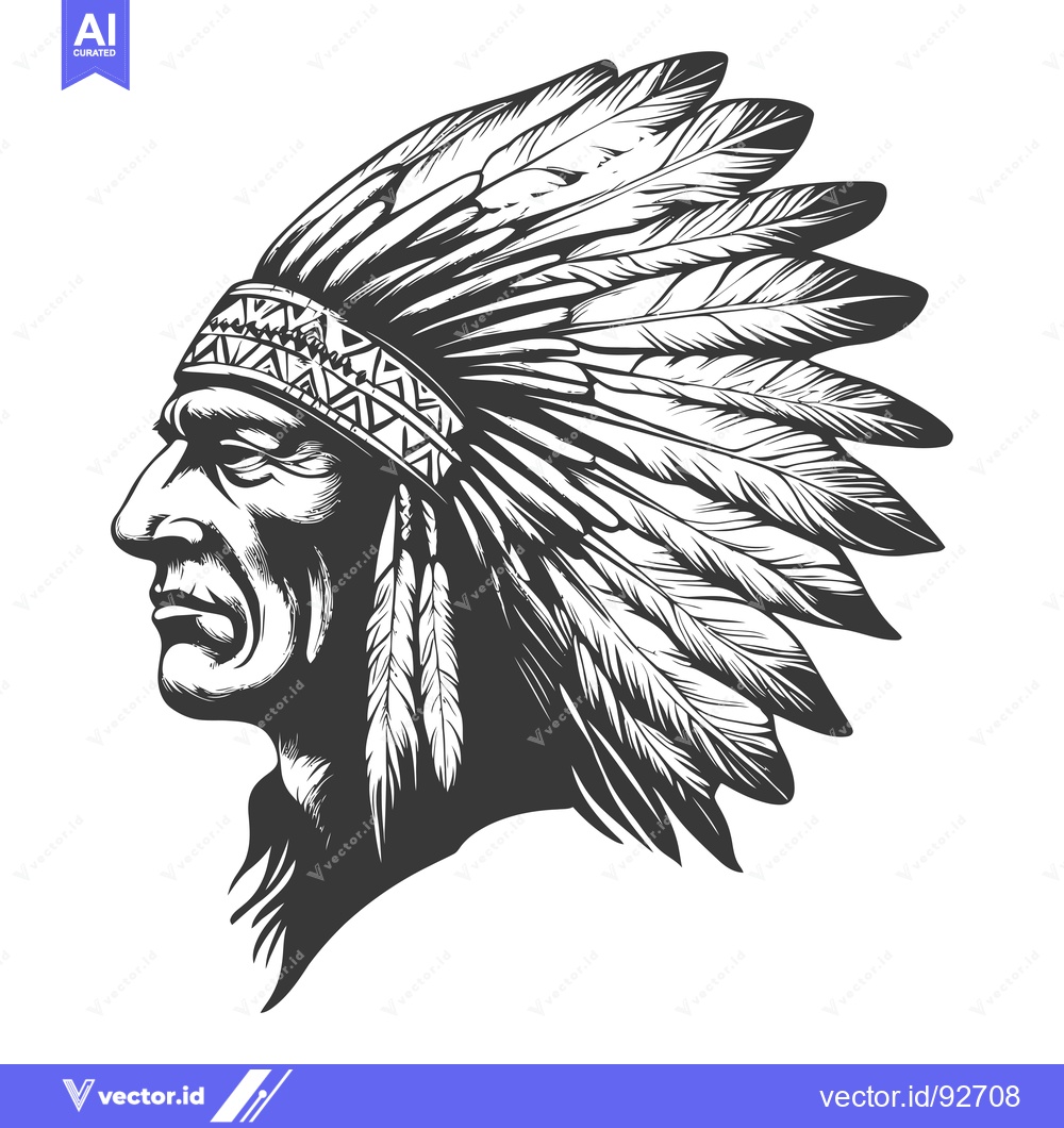 Premium Vector dari Profile of Native American Man Wearing a Headdress of Feathers