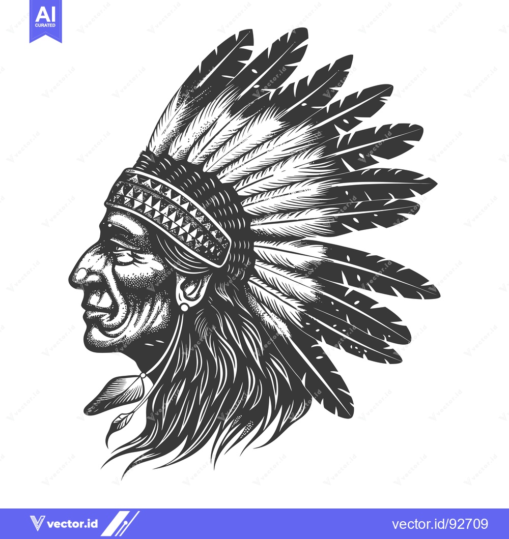 Premium Vector of Profile of Native American Man with Elaborate Headdress