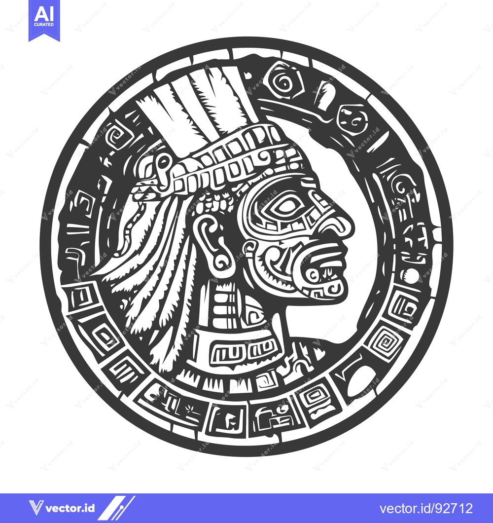 Premium Vector dari Profile Portrait of an Aztec or Mayan Warrior with Intricate Head Dres