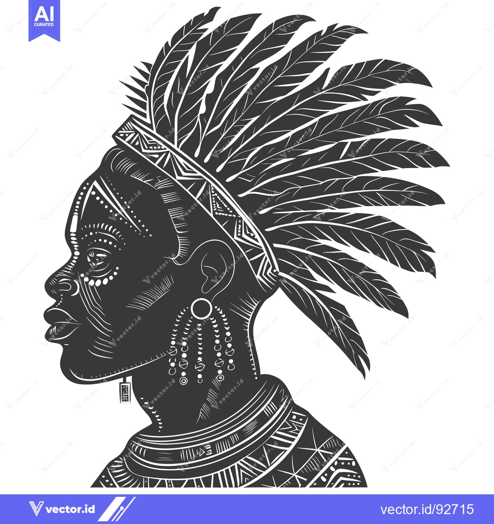 Premium Vector of Profile Portrait of a Person Wearing a Feather Headdress and Tradition