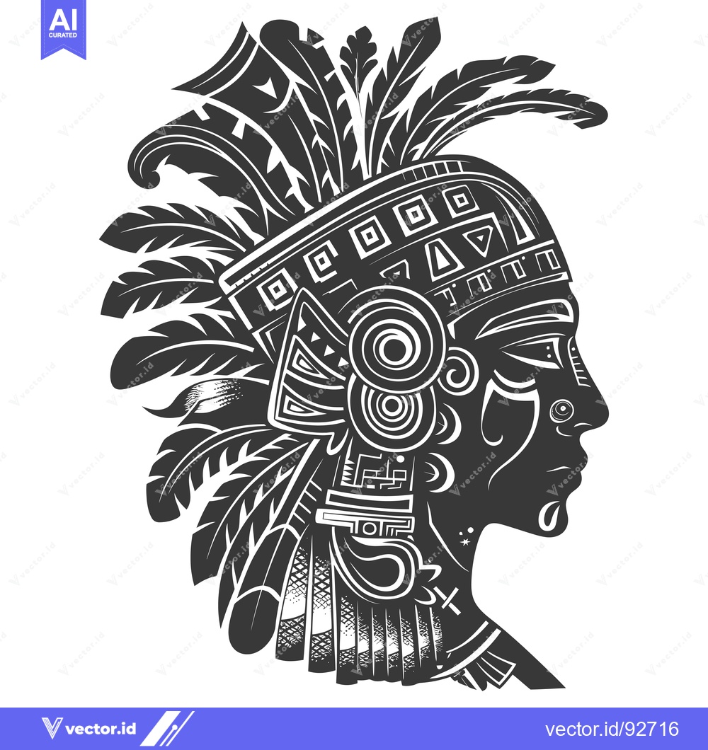 Premium Vector of Profile Portrait of a Person with Elaborate Headwear and Facial Decora