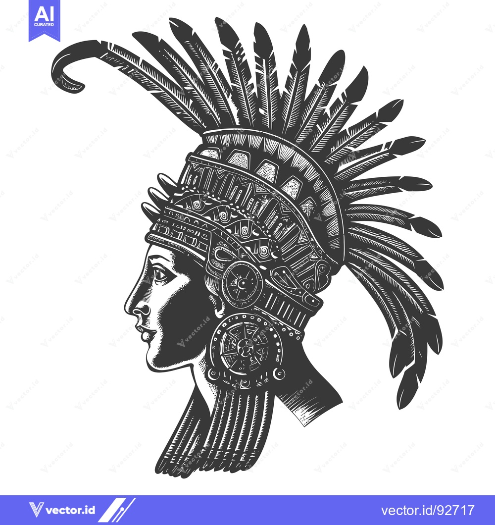 Premium Vector of Profile Portrait of a Woman Wearing Elaborate Headdress with Feathers