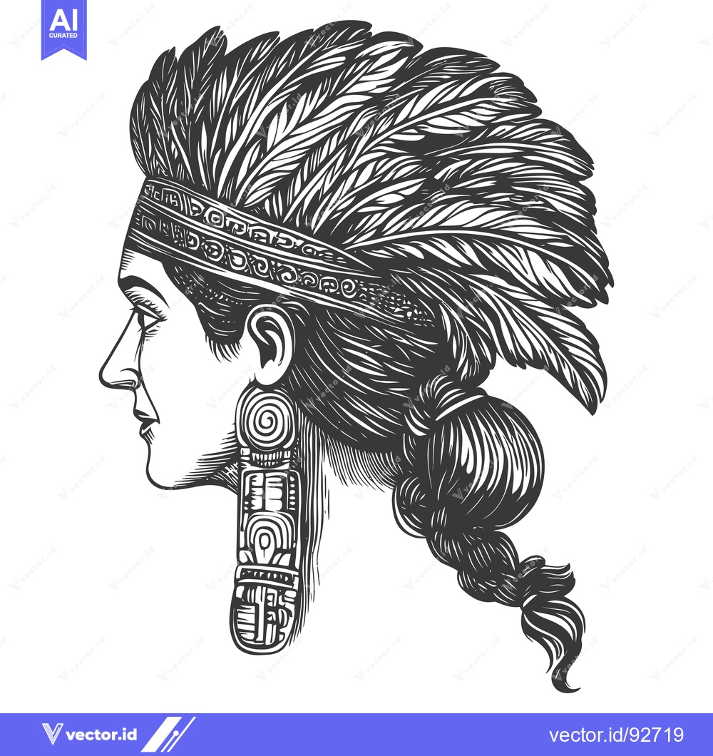 Premium Vector of Profile Portrait of a Woman with Native American Headdress