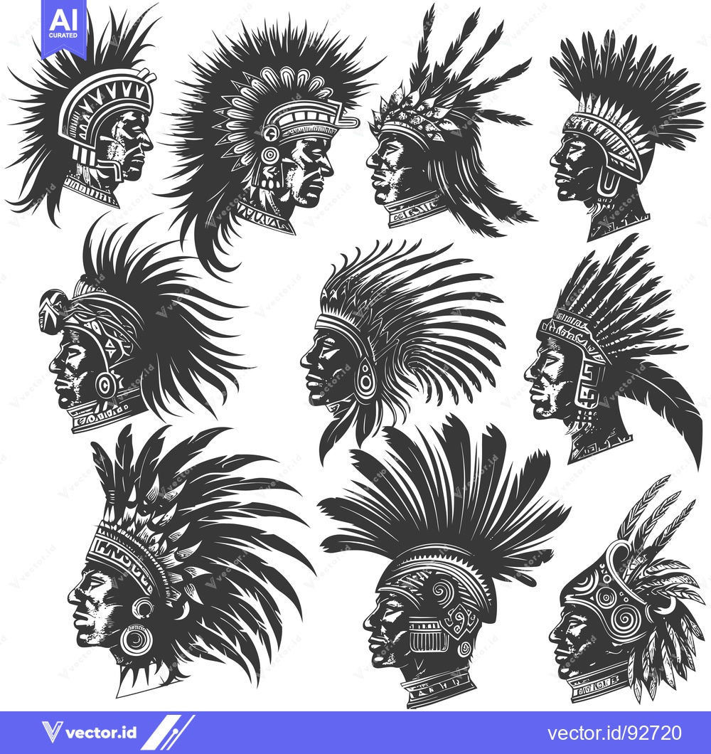 Premium Vector dari Profile Portraits of Native American Warriors in Headdresses