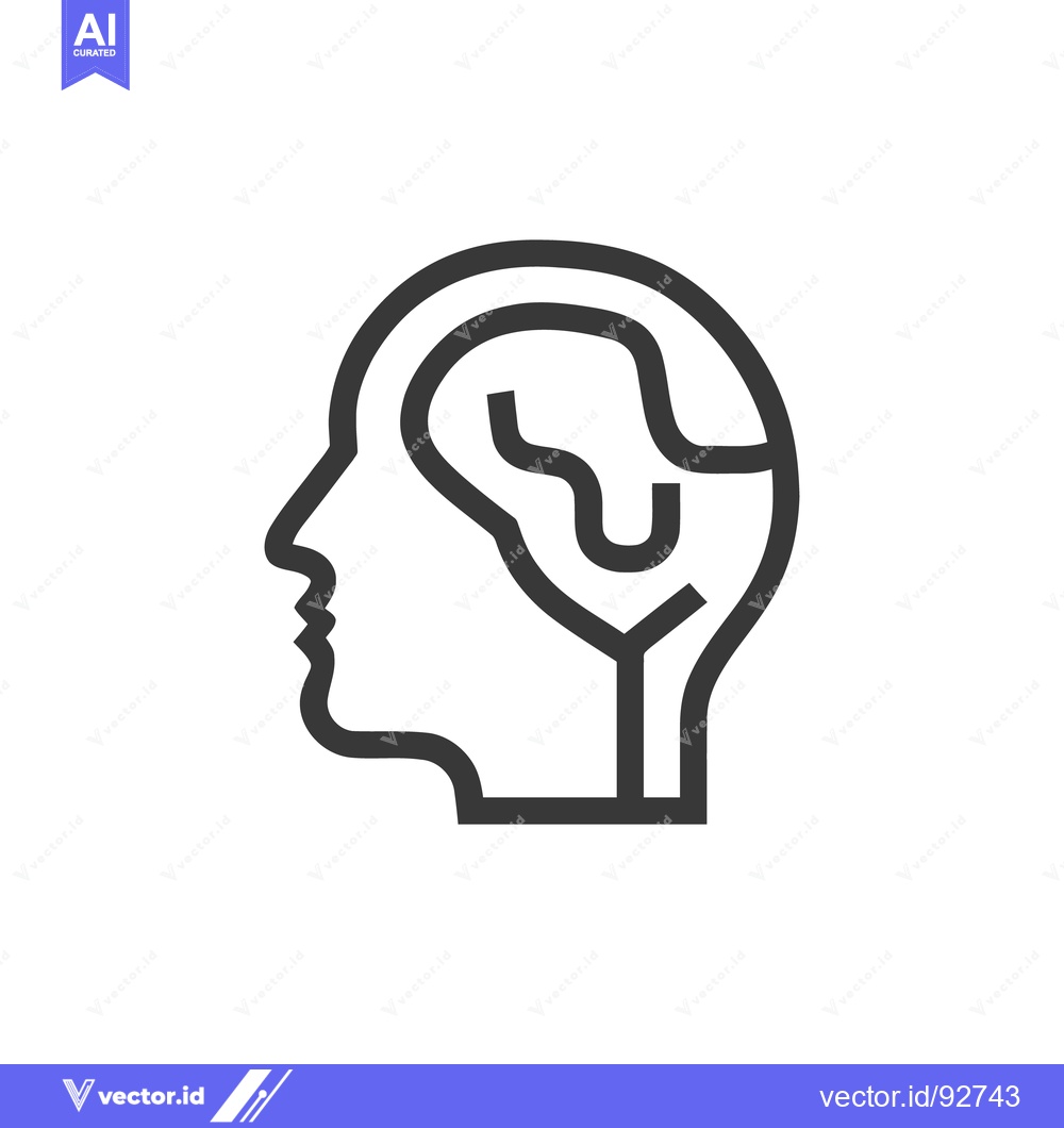 Premium Vector of Minimalist Head Profile with Brain Outline, Conceptual Thinking Icon