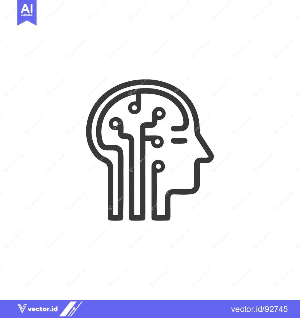 Premium Vector of Artificial Intelligence Head: Minimalist Line Art of Neural Network Co
