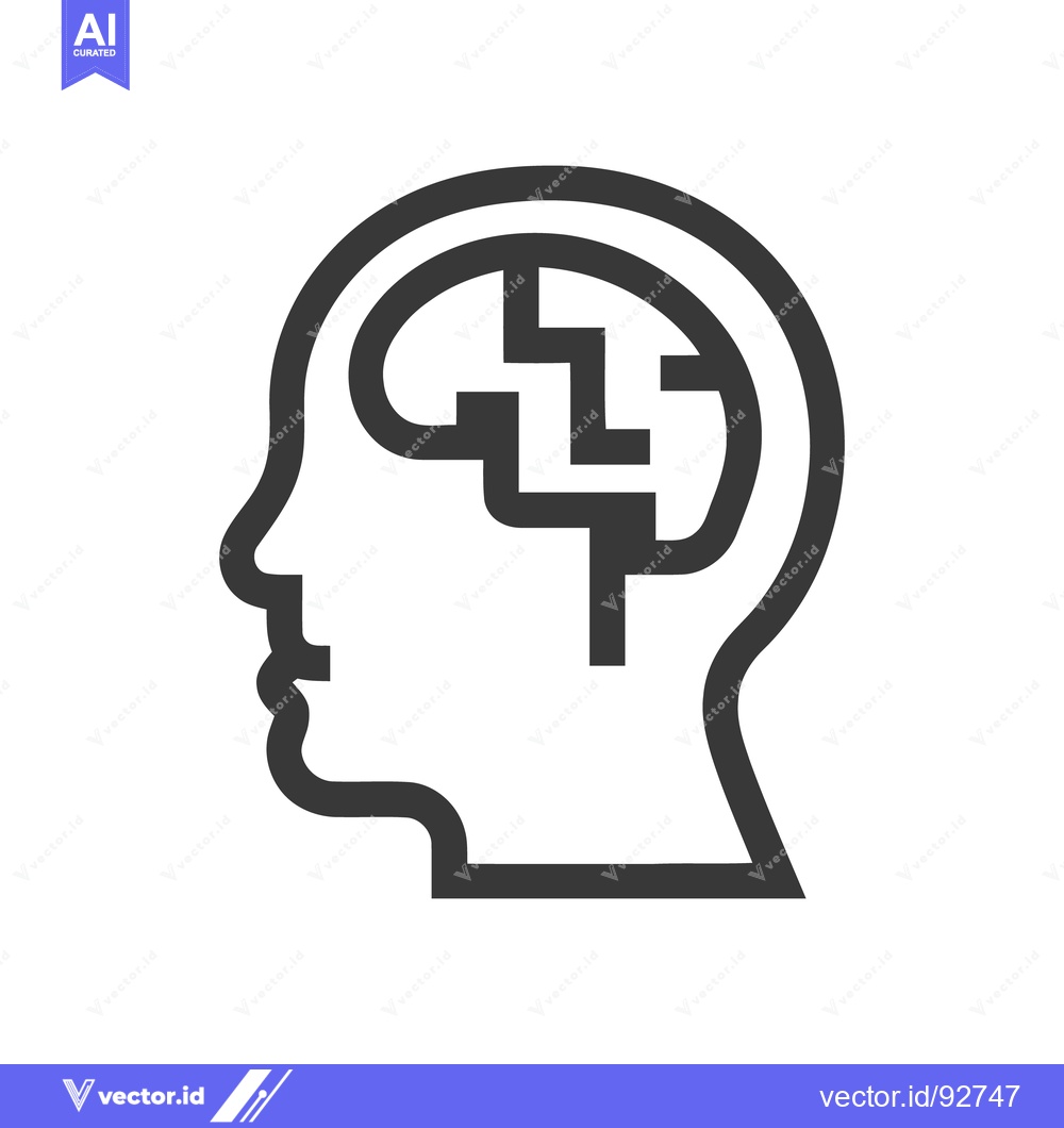 Premium Vector of Abstract Head Profile with Staircase Brain, Minimalist Design, Concept