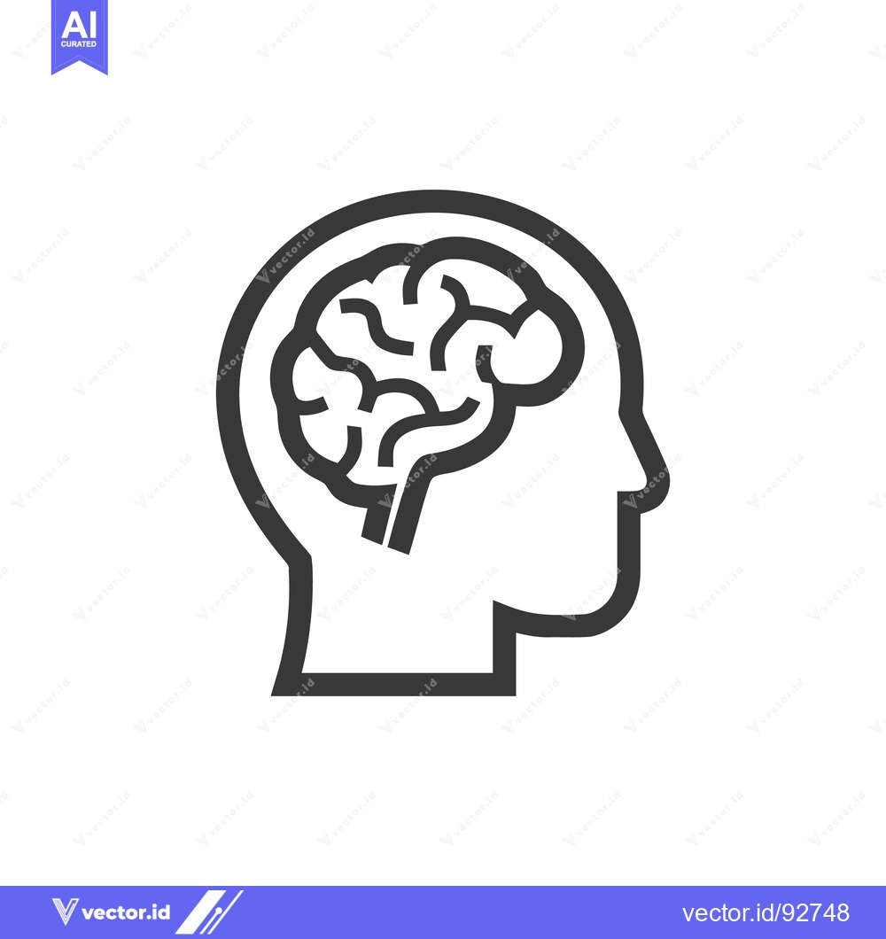 Premium Vector of Human Head Silhouette with Brain Inside, Mental Health Concept, Black