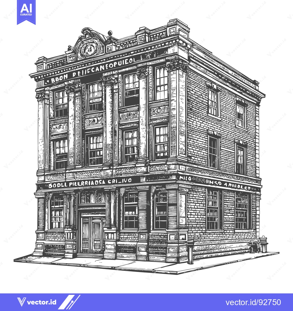 Premium Vector dari An artistic detailed black and white drawing of a building facade