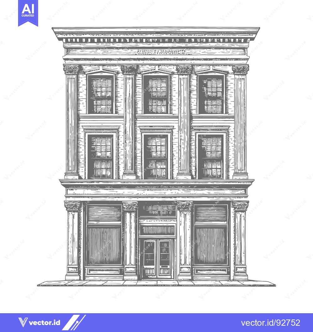 Premium Vector dari A detailed pen and ink illustration of a historical building facade