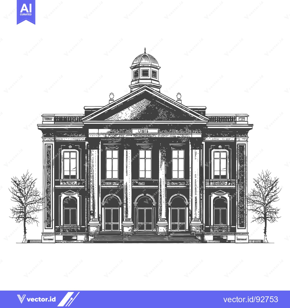 Premium Vector of A symmetrical illustration of a grand building with a dome