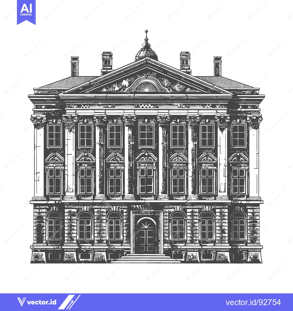 Premium Vector dari A grand historical architectural building presented in black and white
