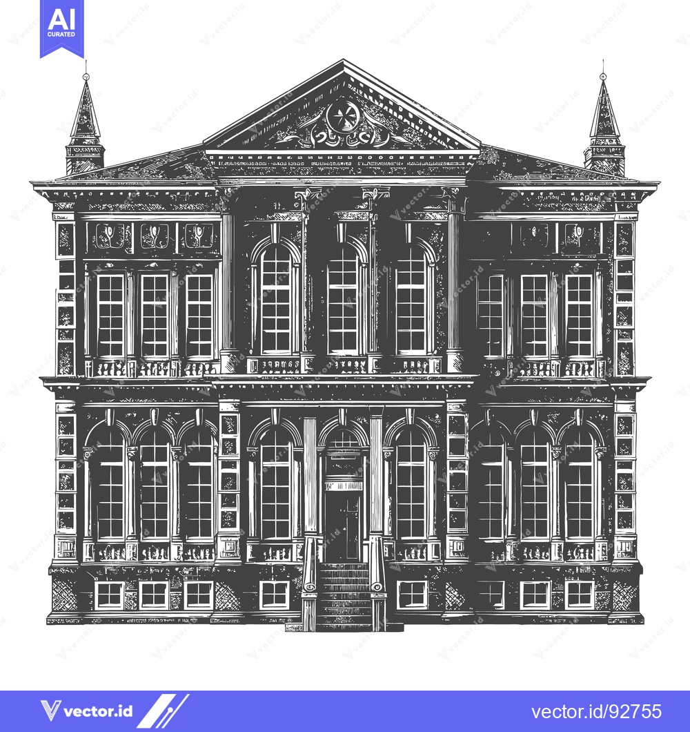 Premium Vector of A detailed artistic illustration of a classical building structure