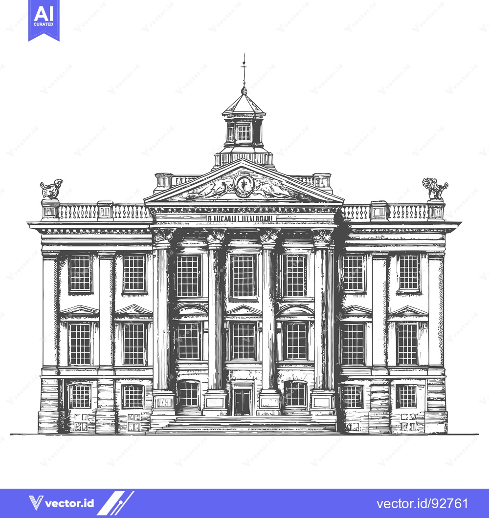 Premium Vector of Detailed illustration depicts a classical architectural building facad