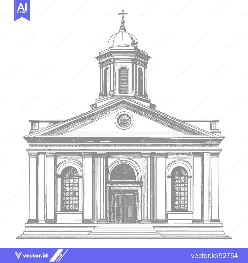 Premium Vector dari Classical architectural drawing of a church with tall steeple