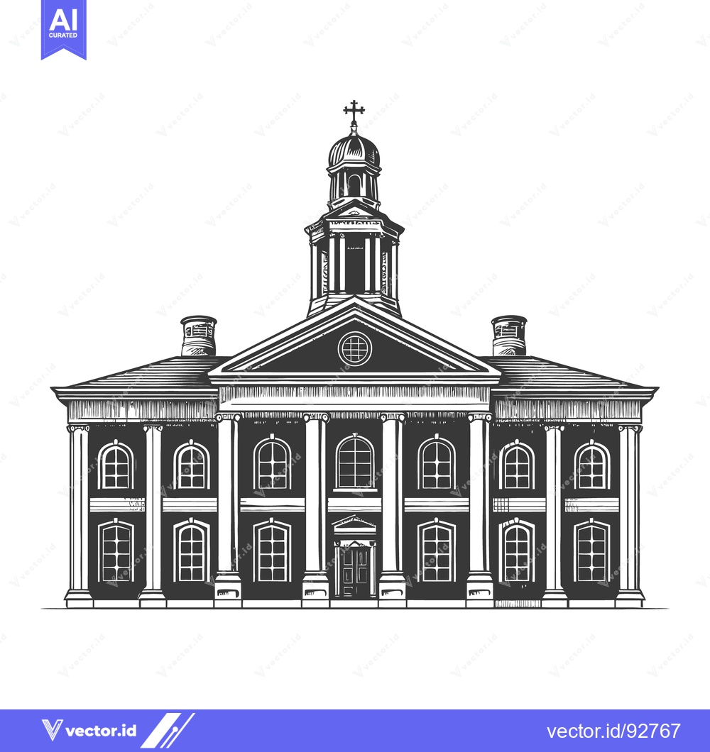 Premium Vector dari A detailed architectural illustration of a building with a steeple