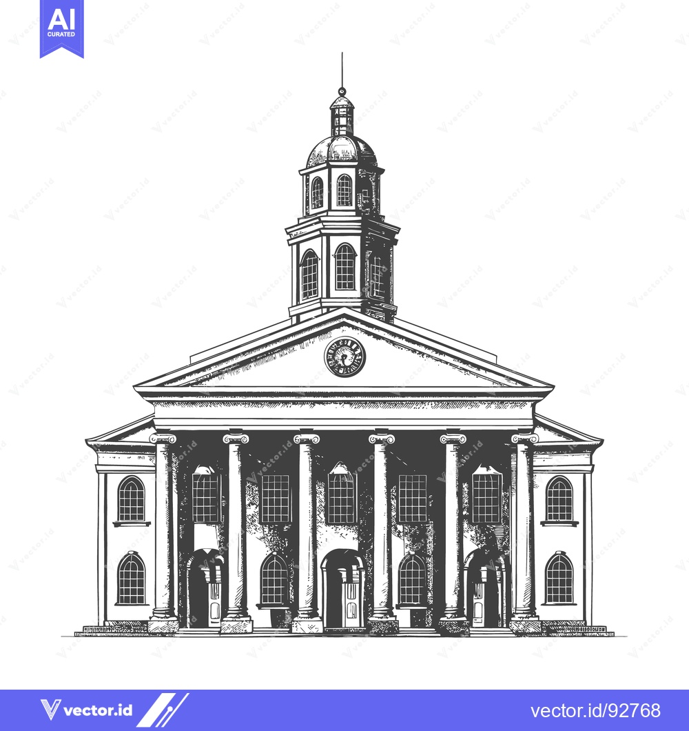 Premium Vector dari A detailed black and white illustration of a grand building