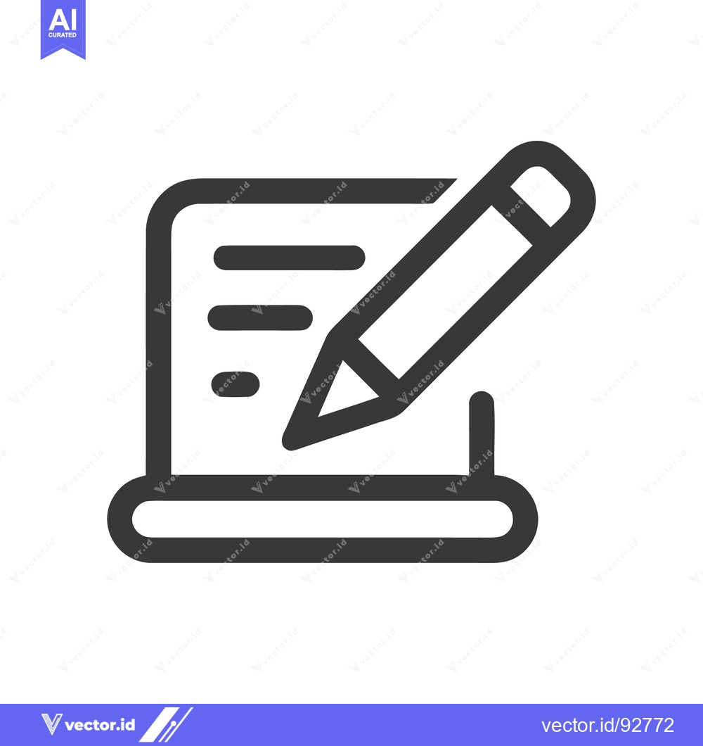 Premium Vector dari Writing Pad Icon: Stylized Pencil on Lined Document, Dark Gray