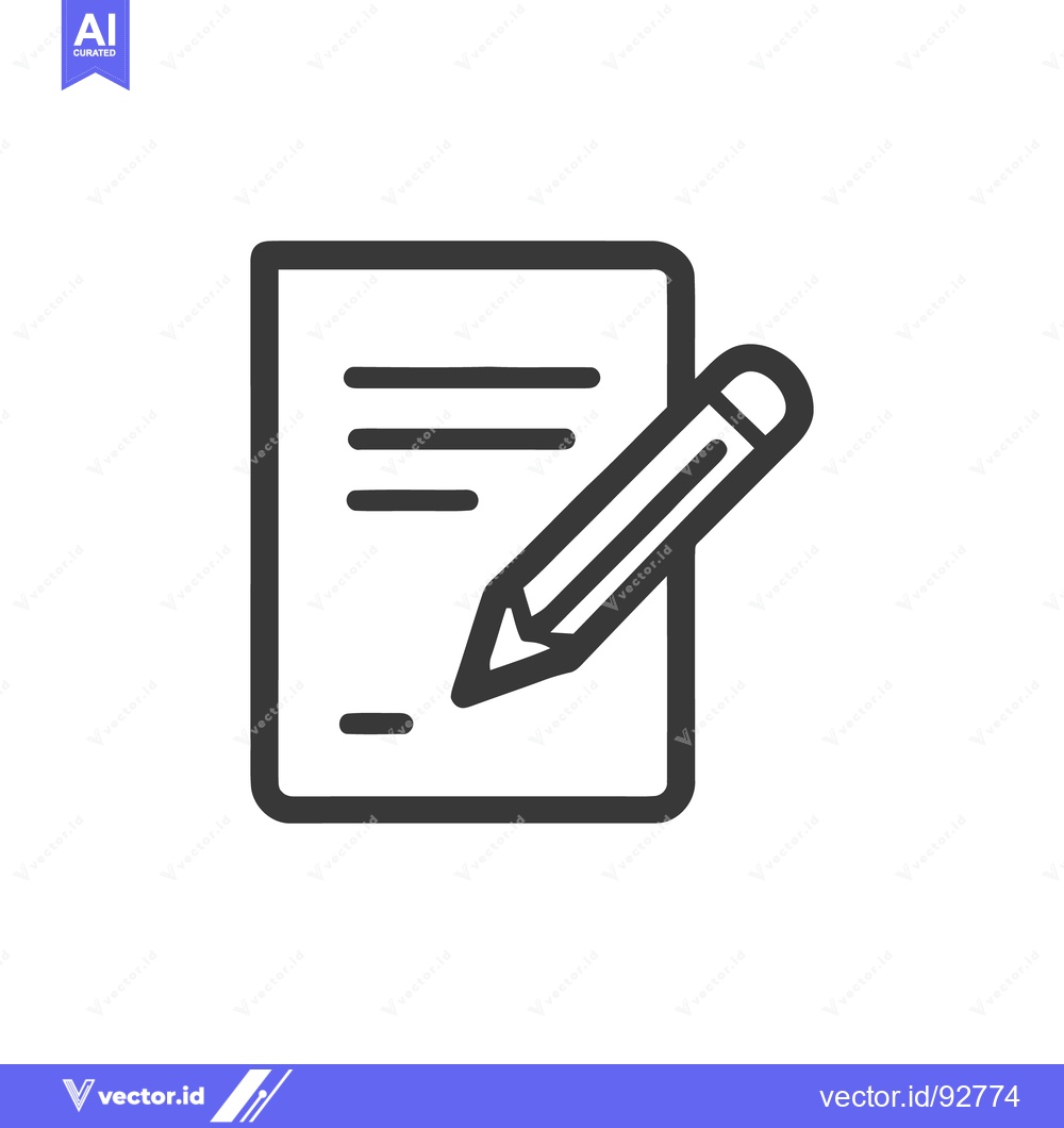 Premium Vector dari Minimalist Icon: Pencil Writing on Document, Dark Gray Outline on Whit