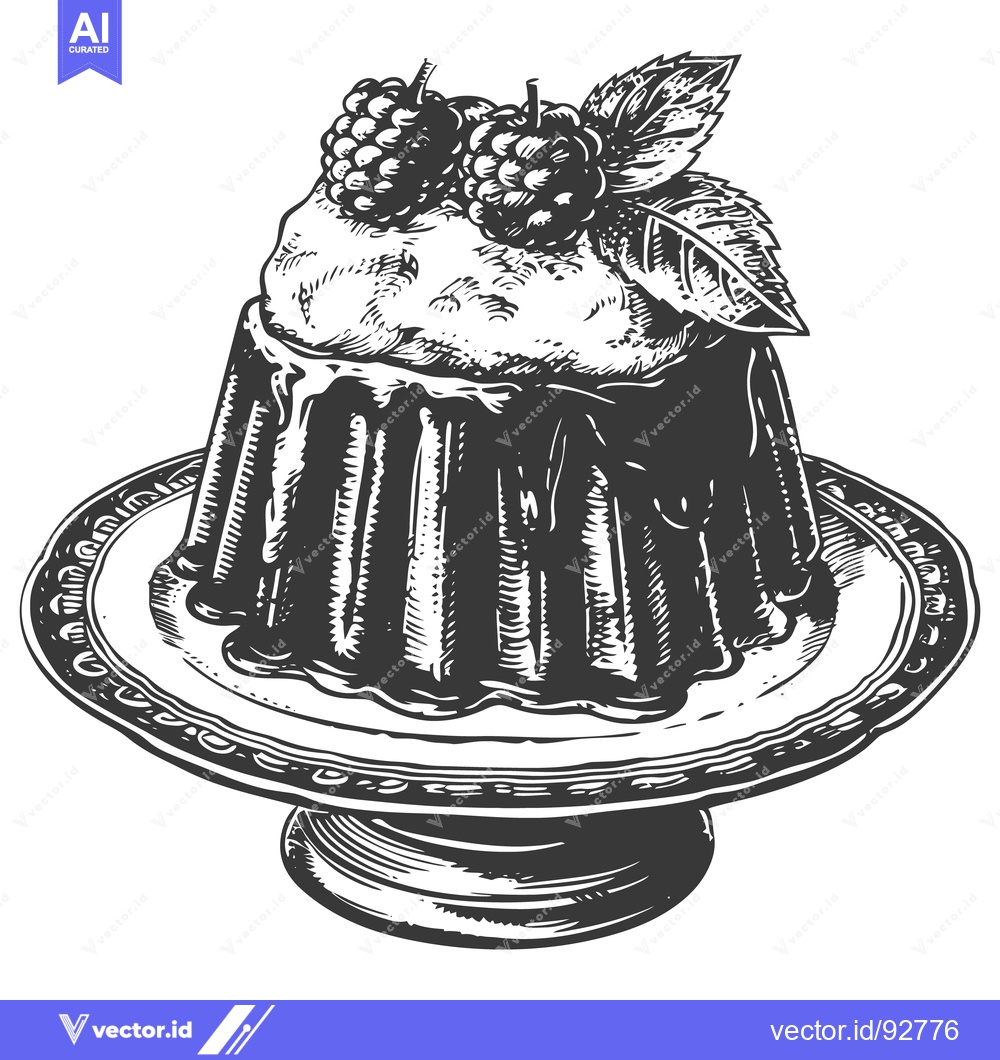 Premium Vector of A detailed black and white drawing of a sweet dessert on a plate