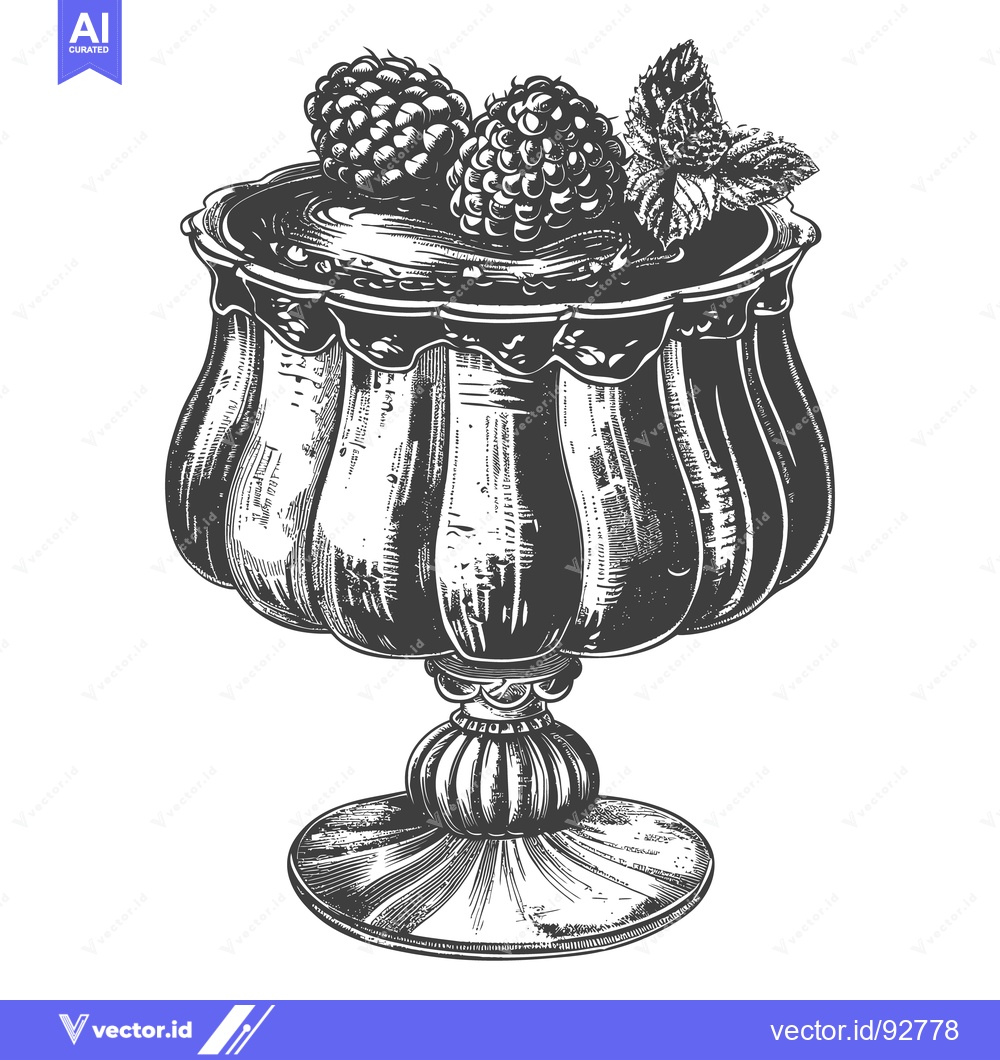 Premium Vector of An antique illustrated serving glass with berries and mint leaves