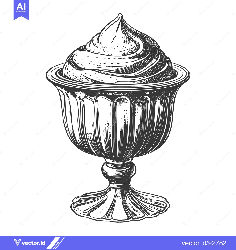 Premium Vector dari A decorative dessert sundae in a detailed ornate silver bowl