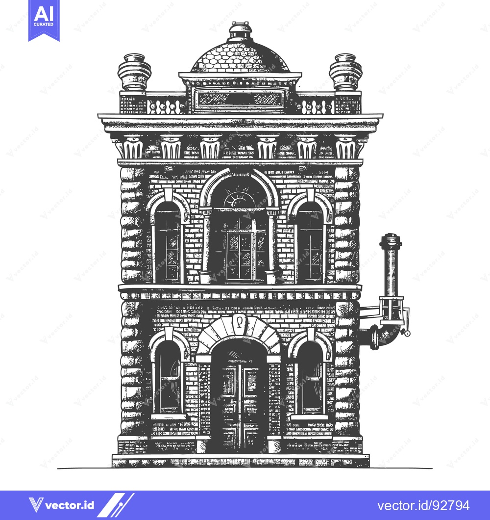 Premium Vector of A detailed architectural ink illustration depicting an old building fa
