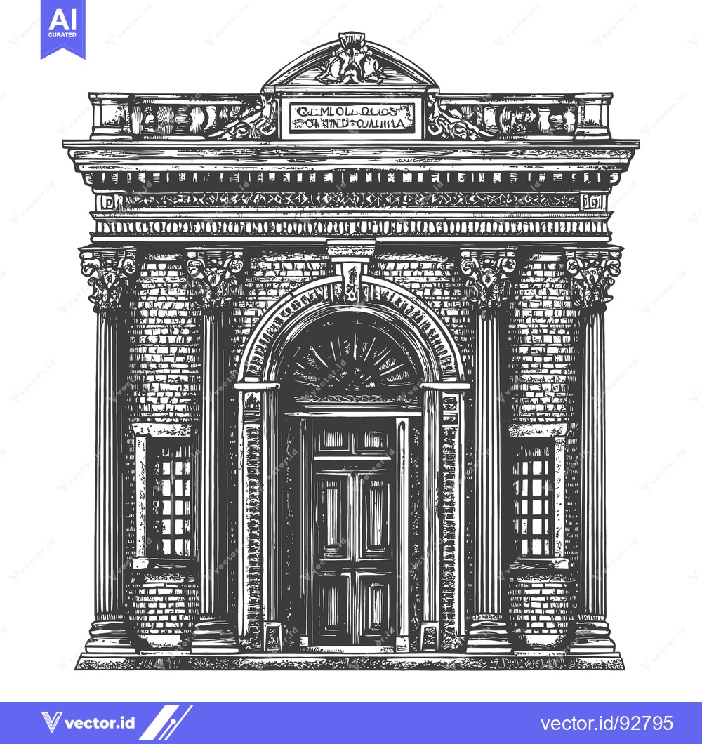 Premium Vector dari An architectural rendering displaying a classical building facade desi