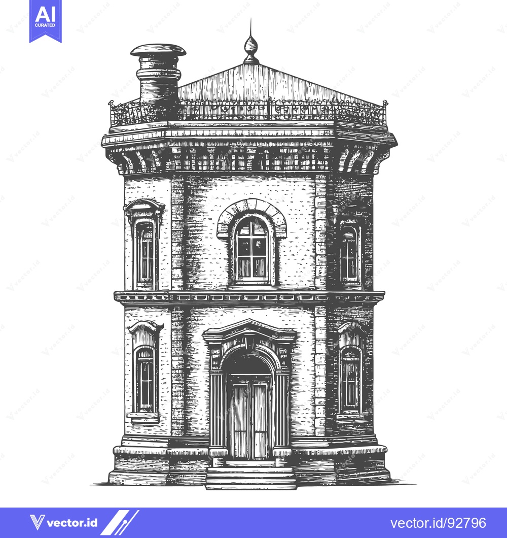 Premium Vector of A detailed black and white illustration of a historic architectural to