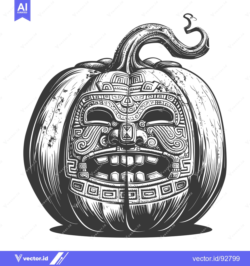 Premium Vector dari Pumpkin Carved with Aztec-Inspired Mask Design