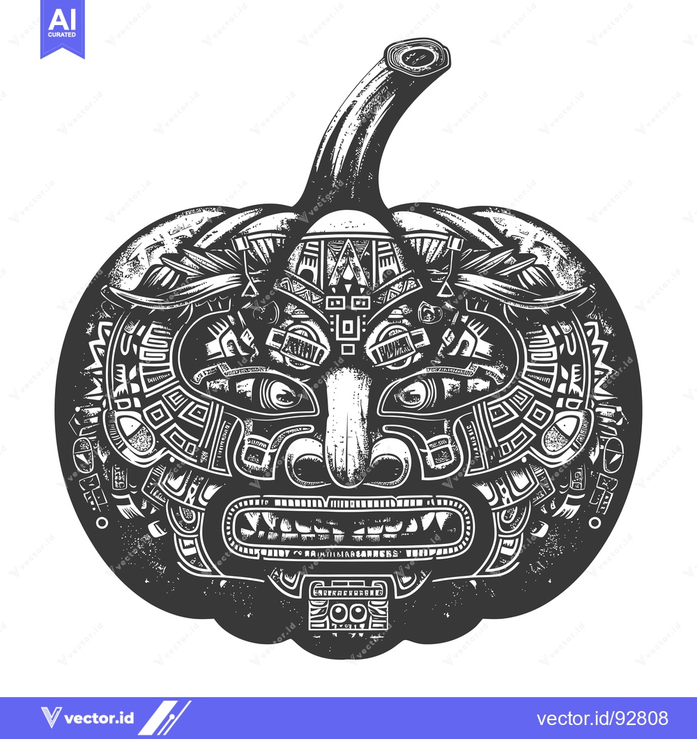 Premium Vector dari Pumpkin with Aztec-Style Mask