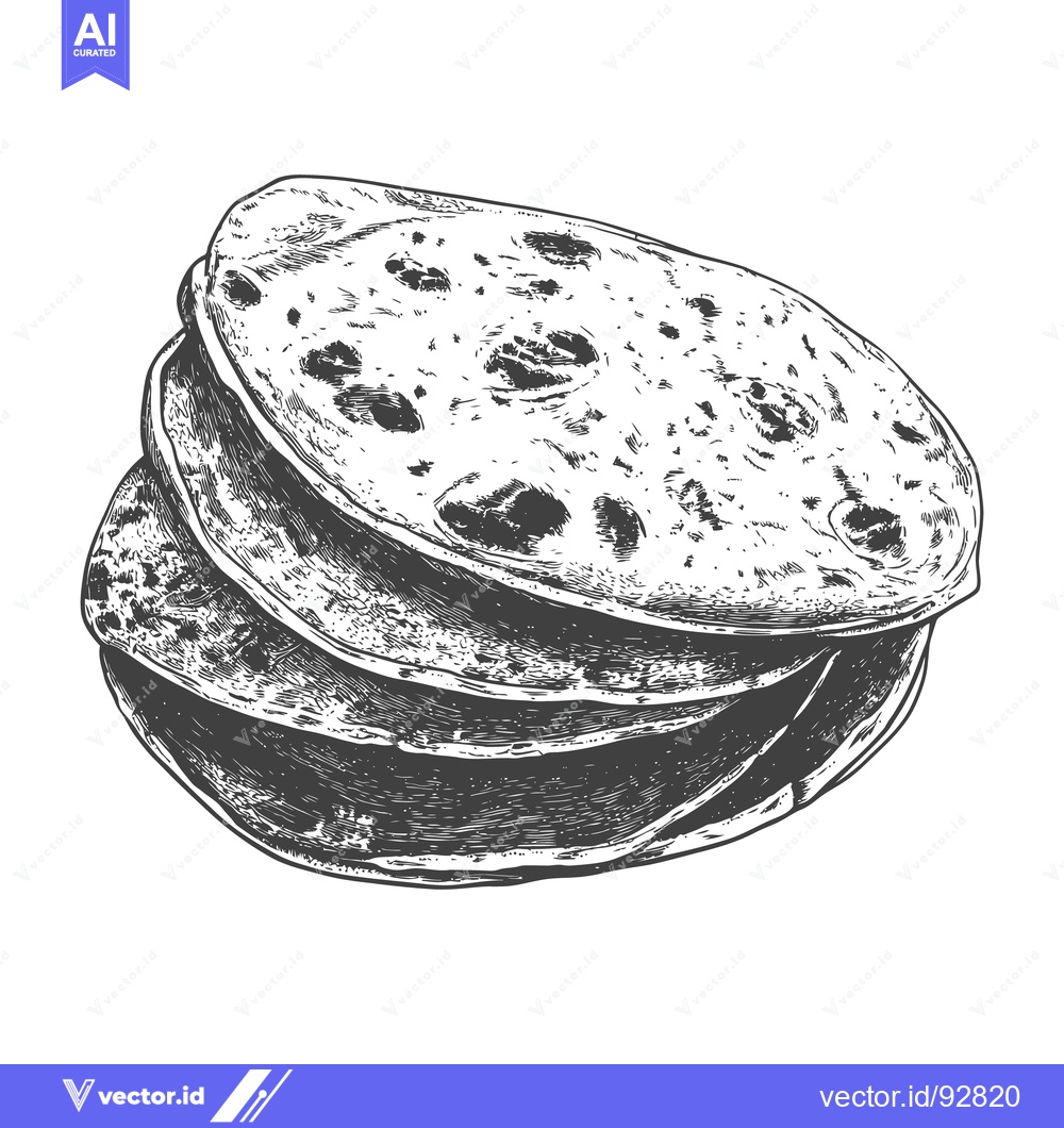 Premium Vector dari A Stack of Flatbreads Illustrated In A Black And White Style