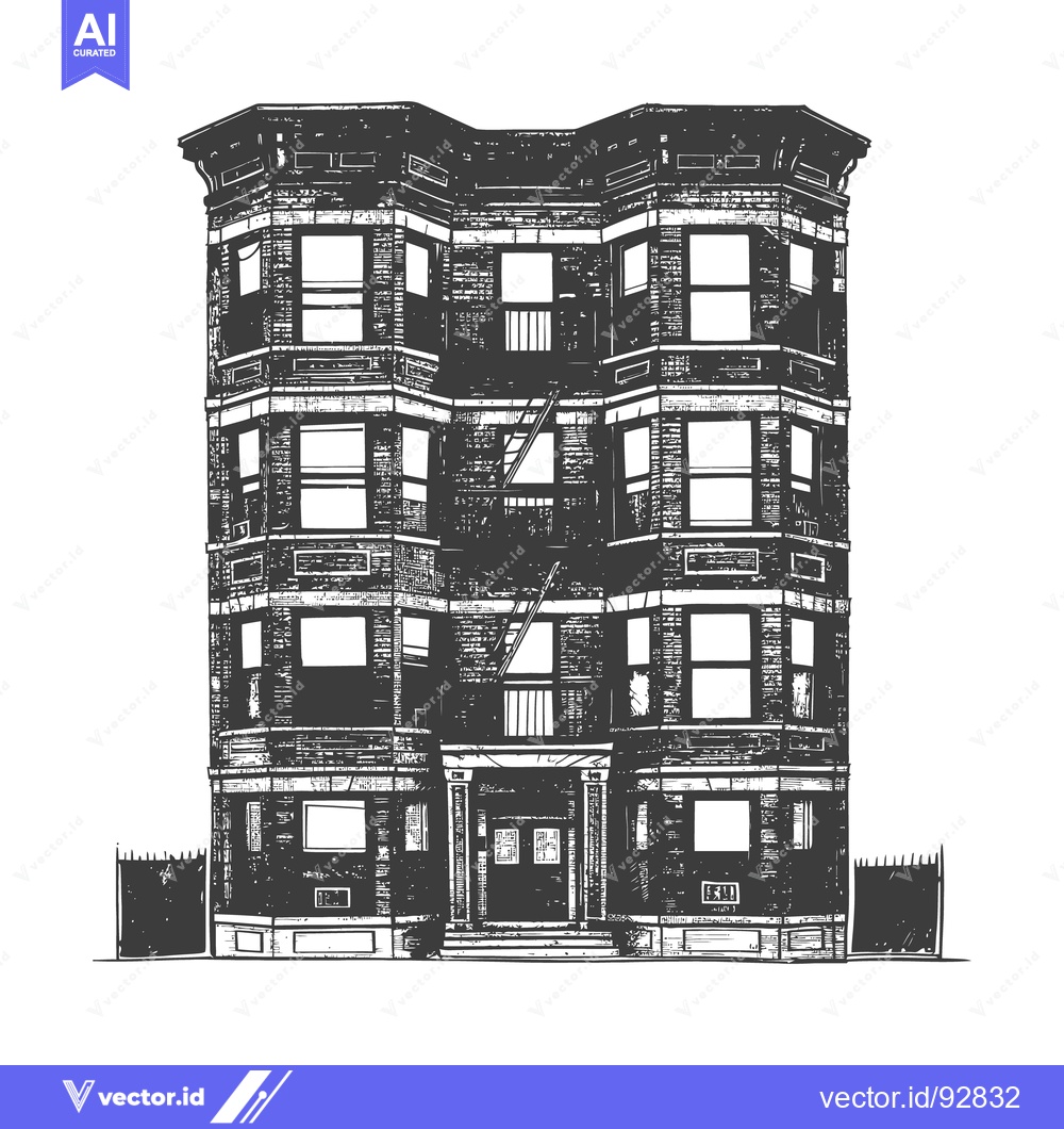 Premium Vector dari A detailed monochrome illustration of a residential apartment building