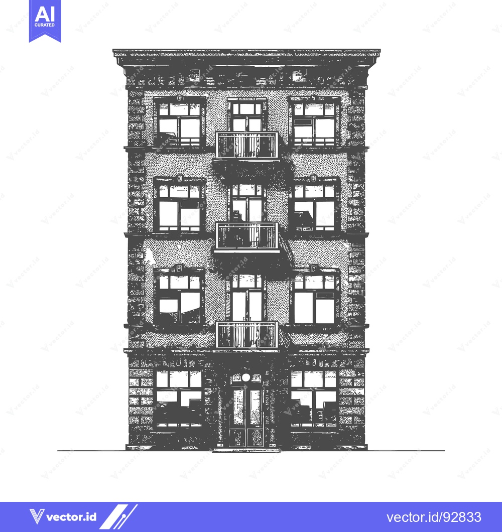 Premium Vector of Detailed black and white illustration of a multi story apartment build