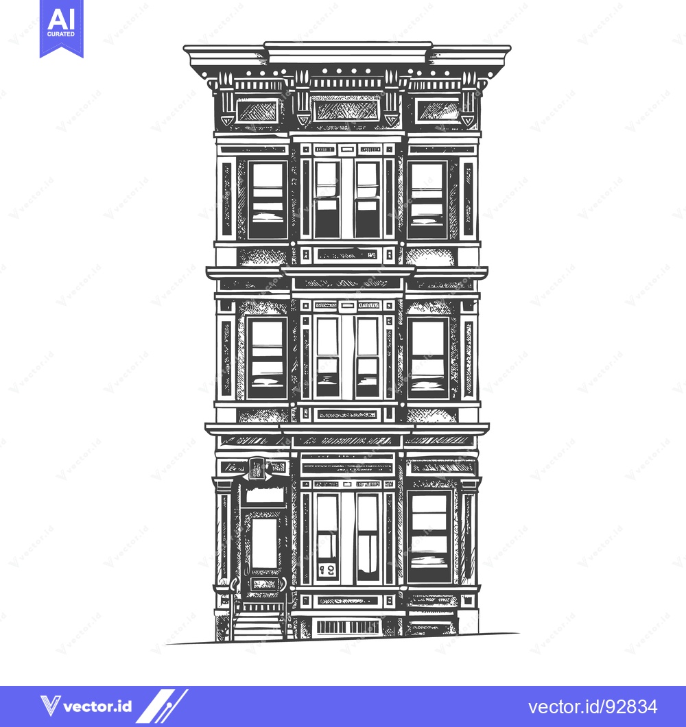 Premium Vector of Illustration of a tall detailed building with multiple windows and emb