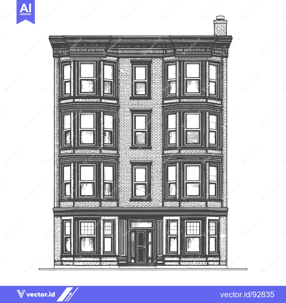 Premium Vector dari A detailed drawing depicts a multi story brick building structure