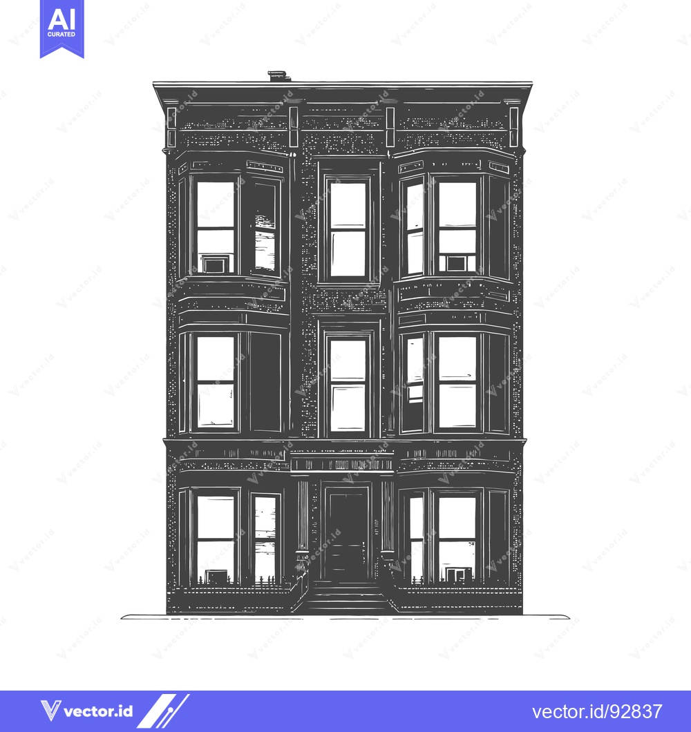 Premium Vector of A tall brick residential building with multiple bay windows
