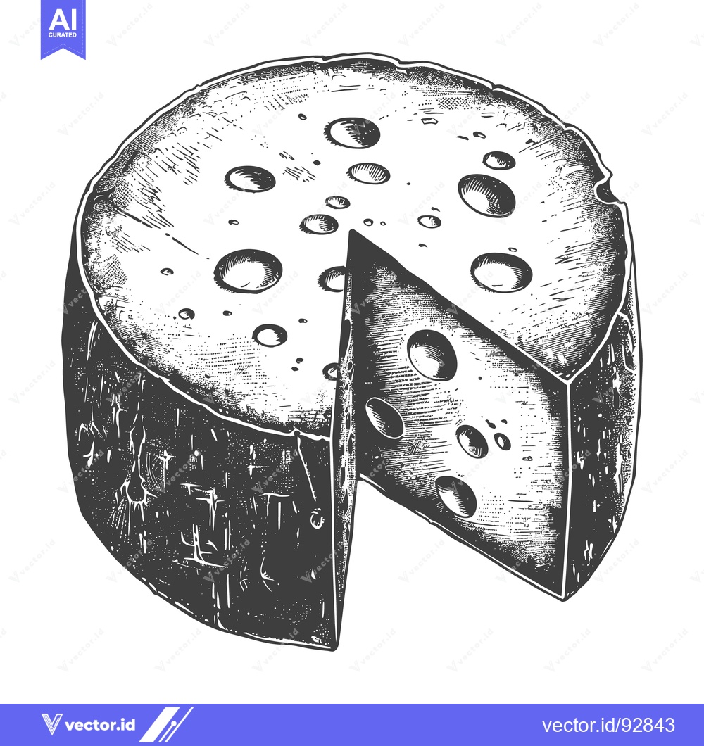 Premium Vector dari A delicious wheel of cheese with a slice cut away