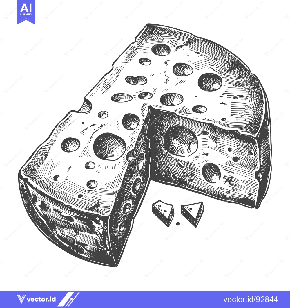 Premium Vector dari A vintage artistic depiction of a round cheese wedge
