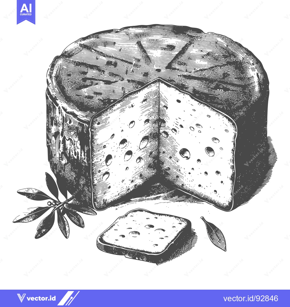 Premium Vector of An illustration shows a large cheese wheel with a slice removed
