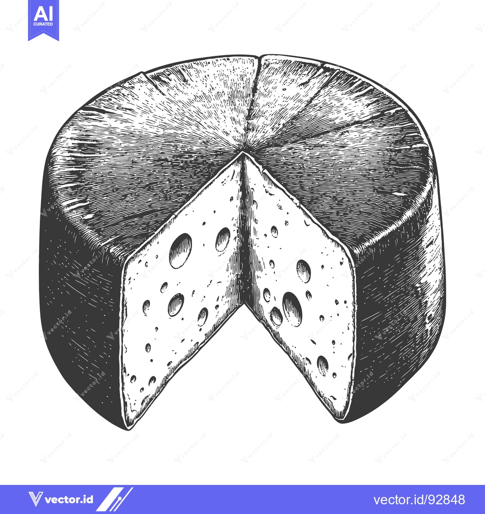 Premium Vector of A detailed black and white illustration depicting a sliced cheese whee