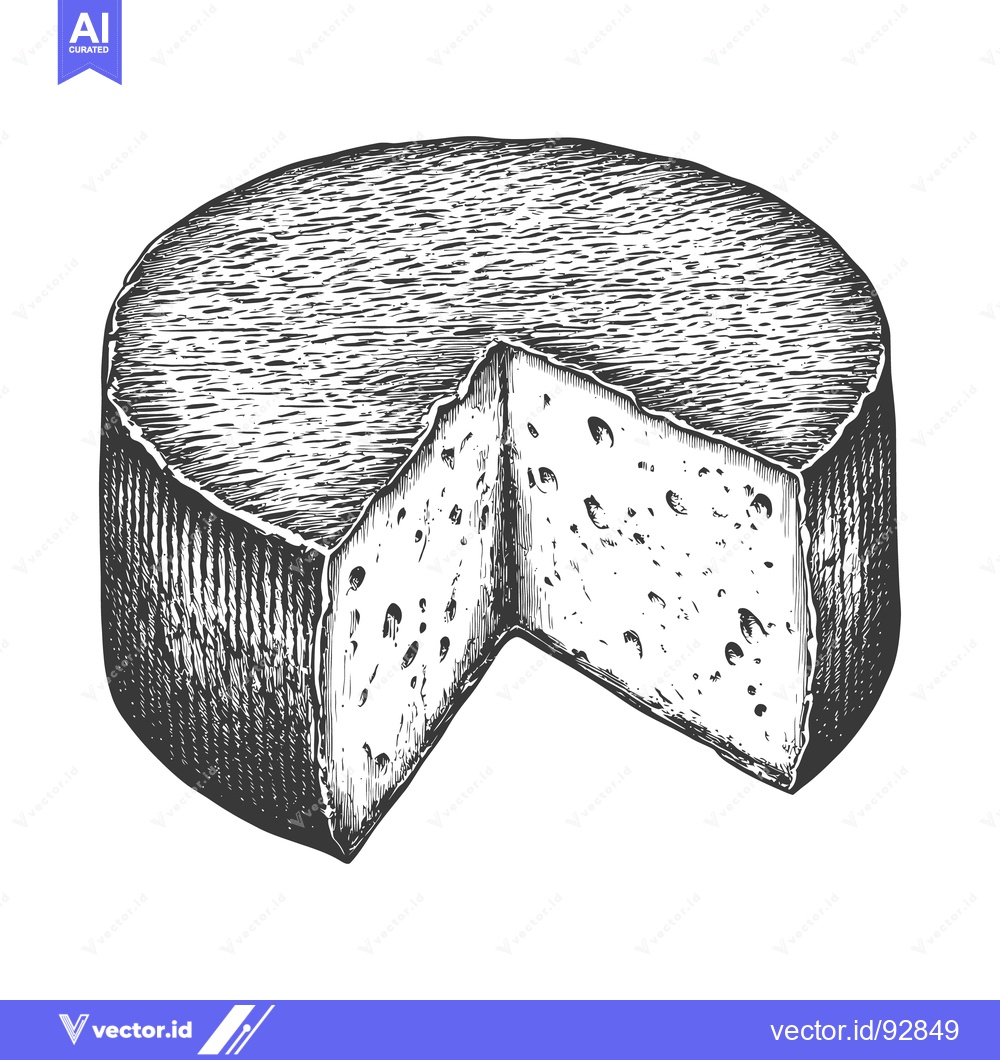 Premium Vector dari A wheel of cheese with a section cut out shows details