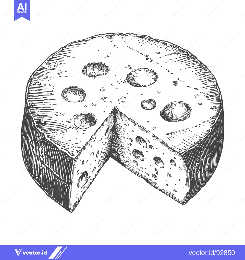 Premium Vector dari A round cheese wheel with a slice cut out of it